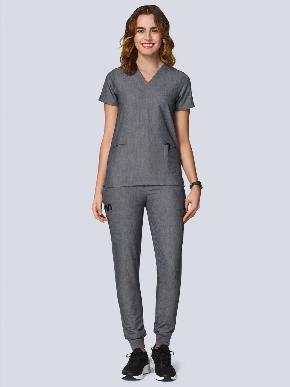 Mandala Scrub Set Charcoal Grey V Neck Top High Waisted Joggers Size Medium